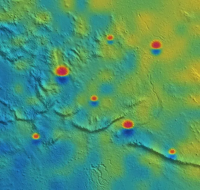 Magnetic anomaly layer overlaid on the elevation model